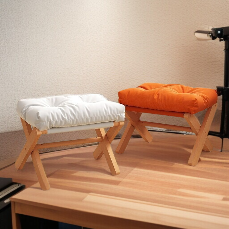Solid Wood Foot Stool Entrance Shoe Changing Stool Living Room Soft Cushion Small Sofa Stool