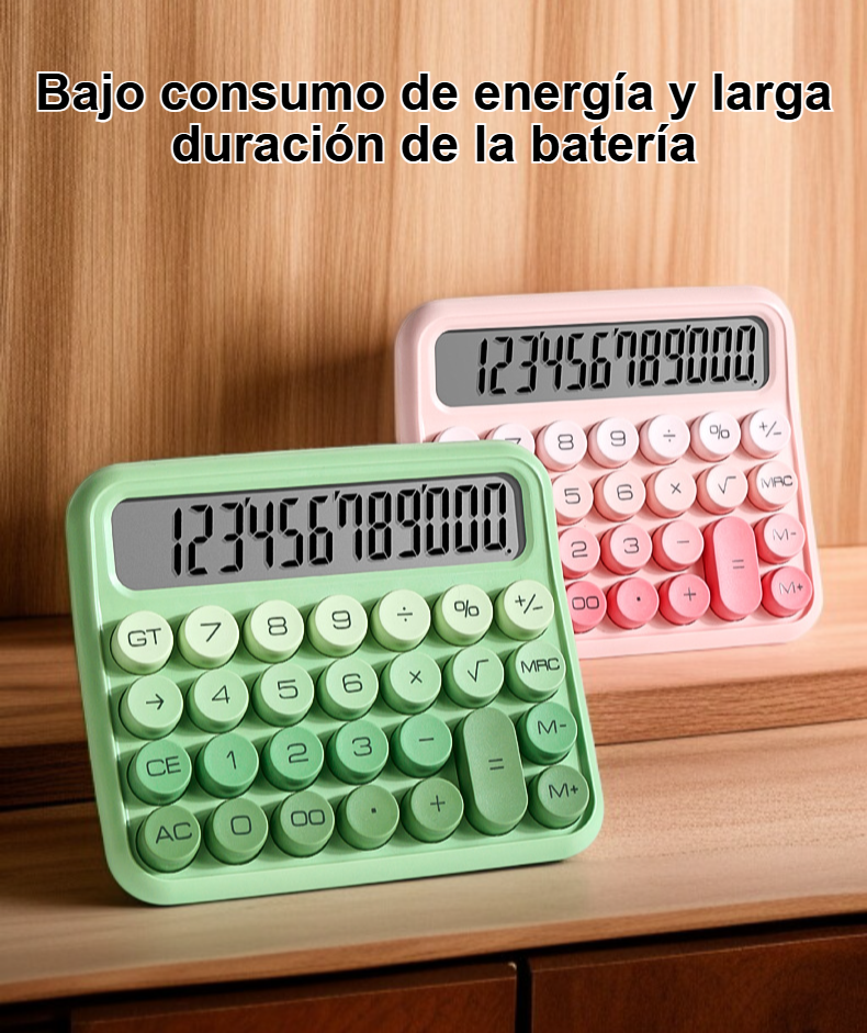 Mini calculadora portátil de bolsillo sobre fondo blanco