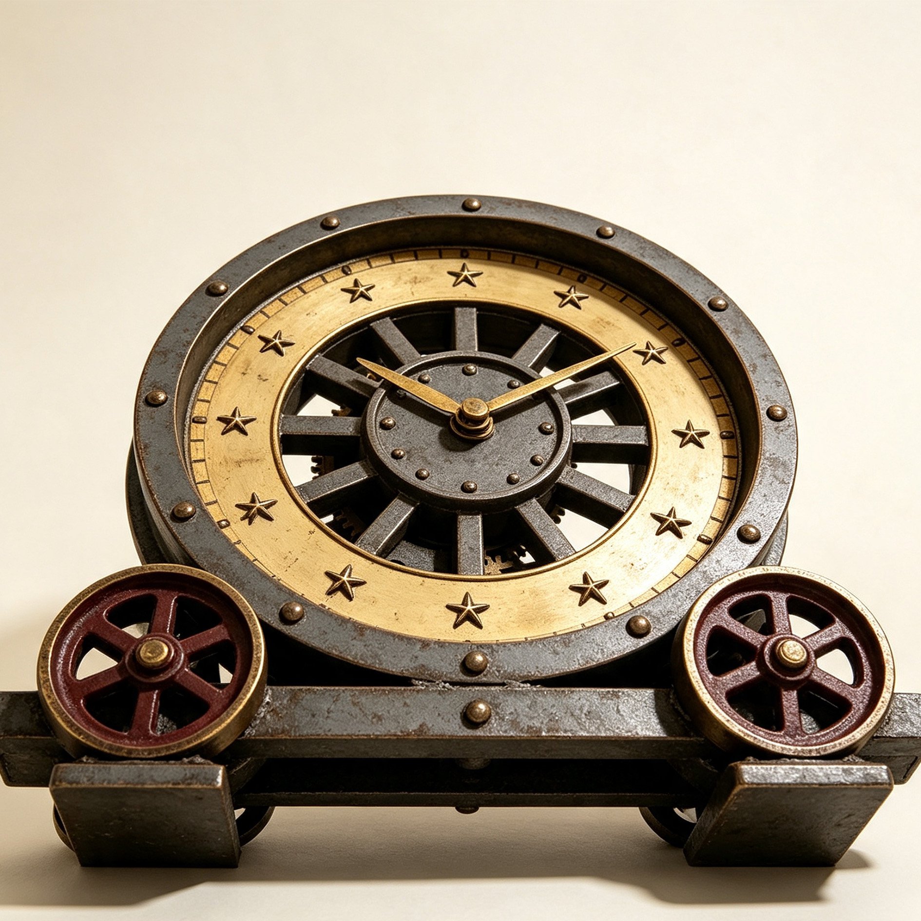 Retro wheel-rail clock displayed in living room