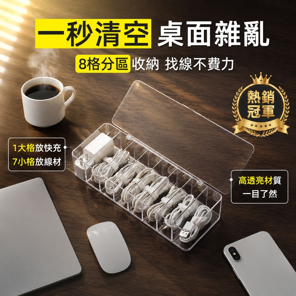 透明桌面儲物盒數據線整理分隔收納盒