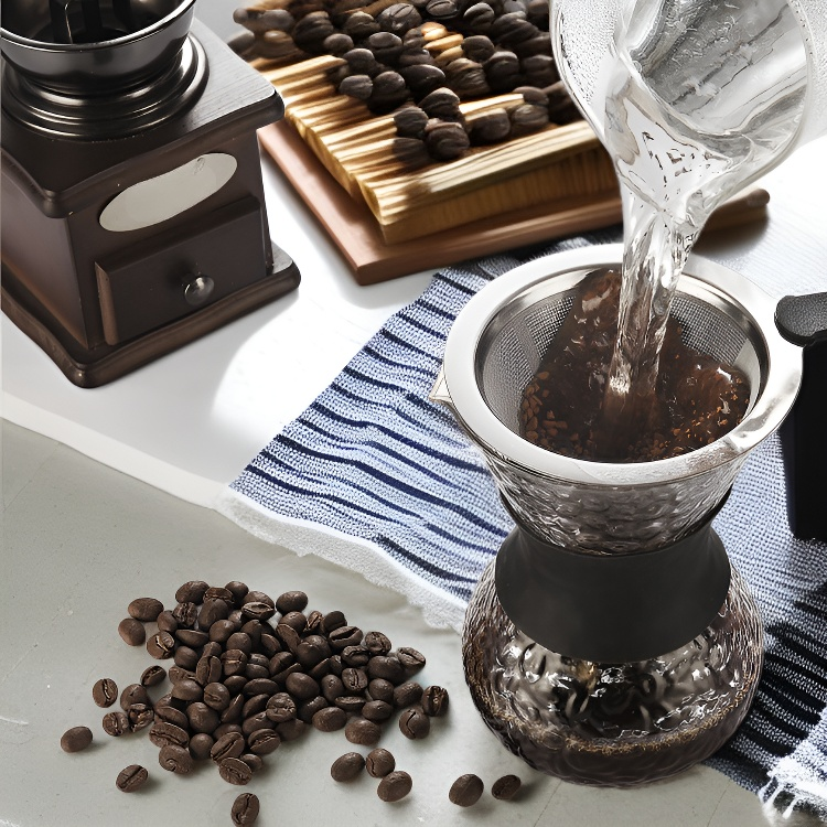 ハンドドリップコーヒーポットセット ハンマー模様ガラス 耐熱 ステンレスフィルター