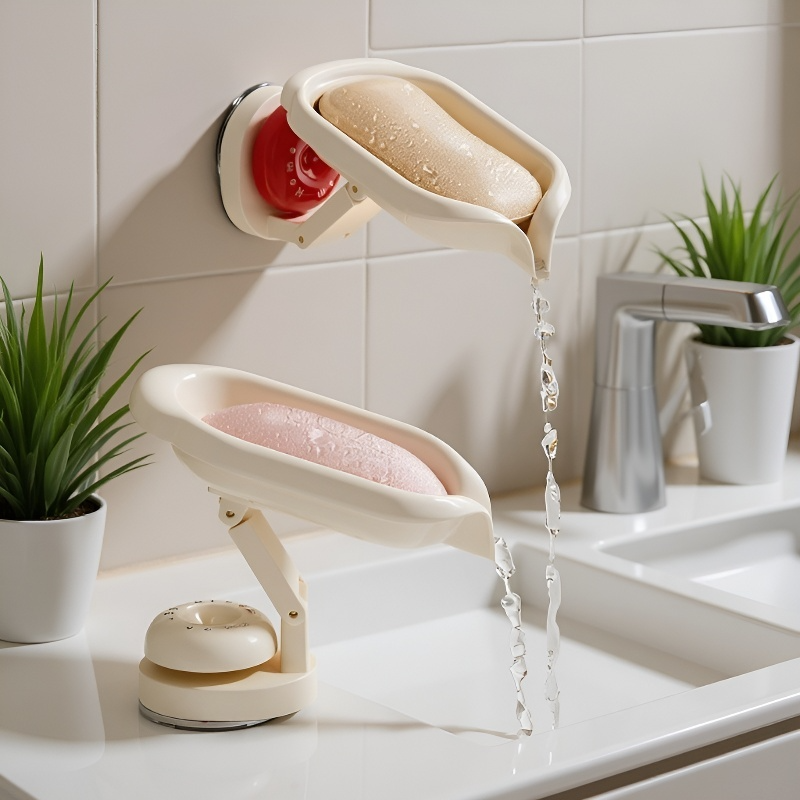 Boîte à savon avec ventouse multifonction, égouttoir pour lavabo, fixation sans perçage