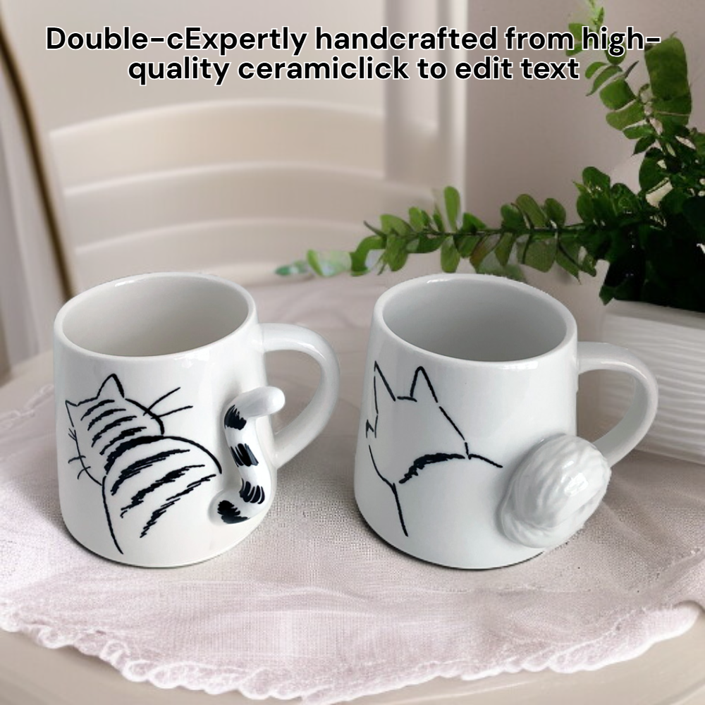 Handmade Ceramic Cat Character Coffee Mug with Lid
