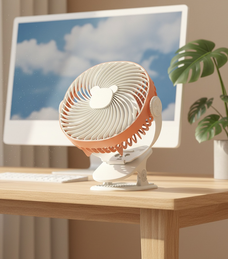 Multifunctional Rechargeable Desktop Clip Fan on office desk