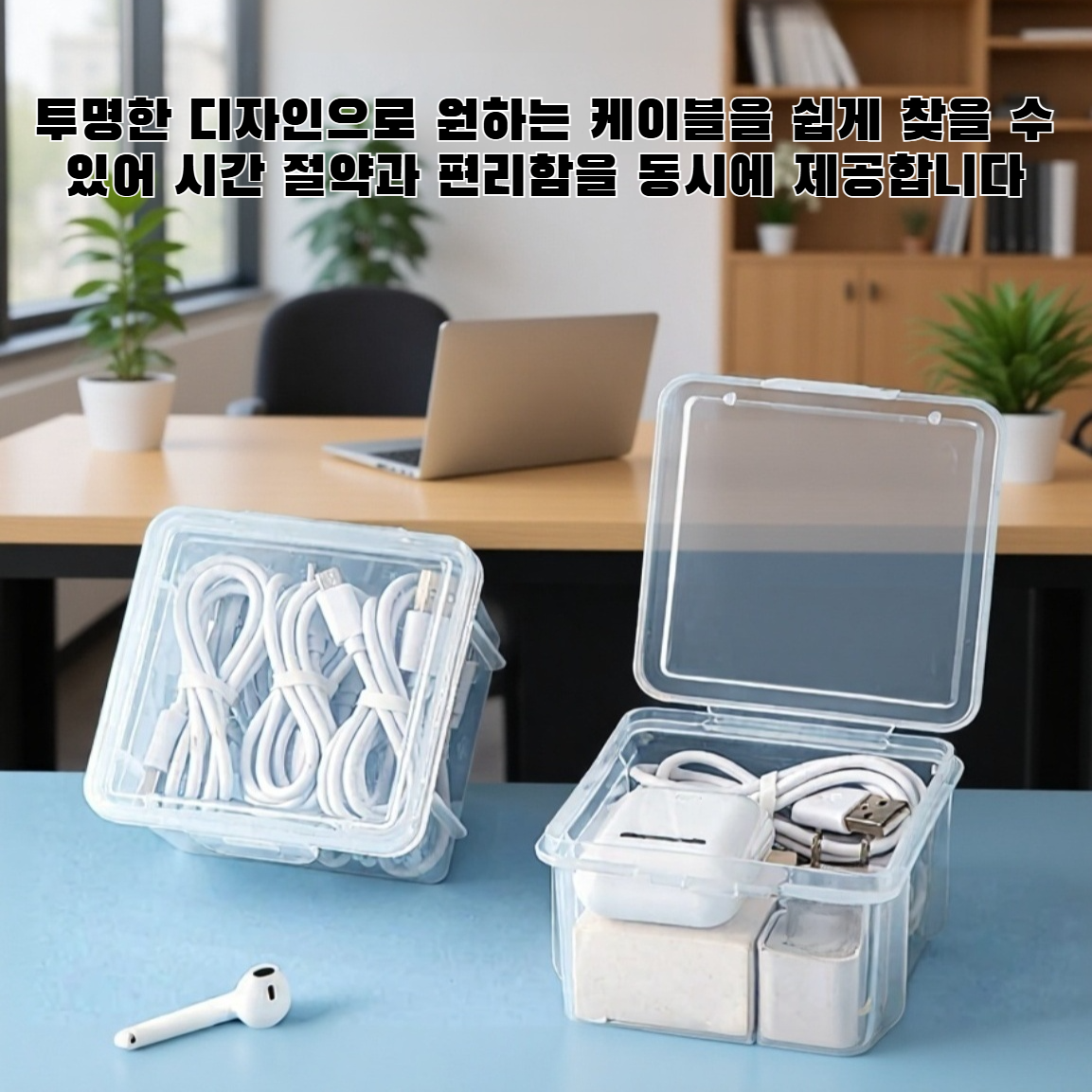 여러 종류의 케이블을 정리한 보관함 내부
