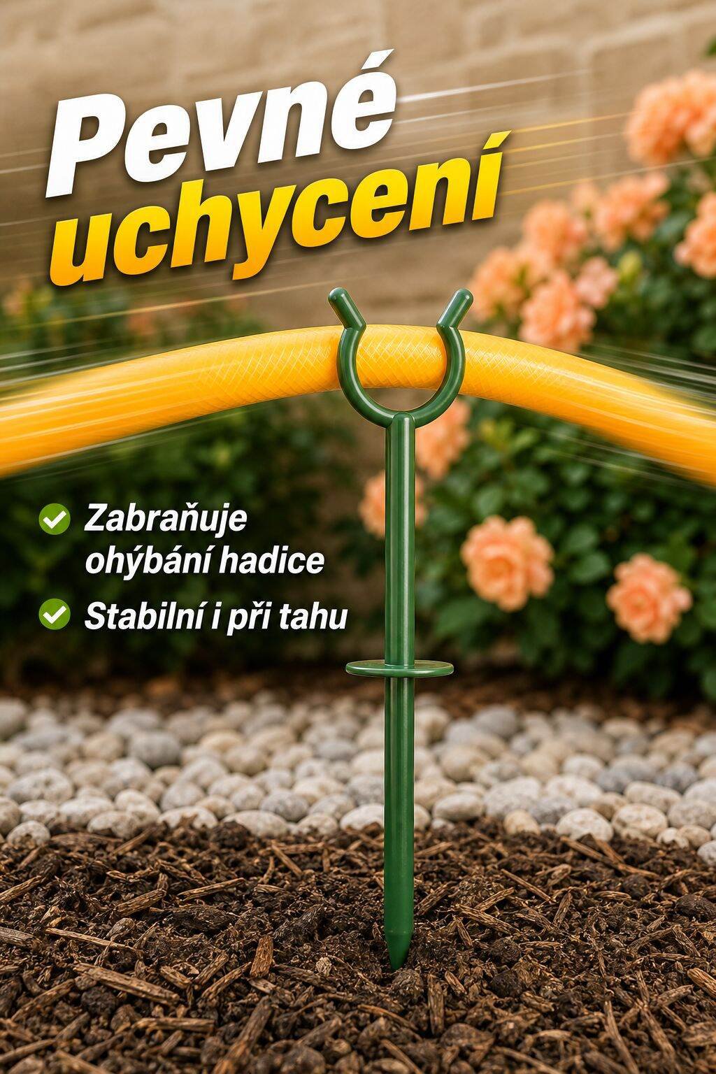 Použití držáku na zavlažovací hadici u záhonu