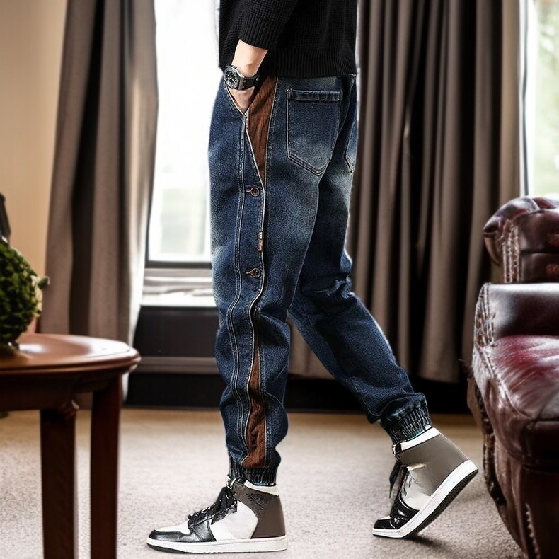 아메리칸 하이 스트리트 신상 패치워크 카고 바지 남성 2025년 가을 패션 브랜드 루즈핏 캐주얼 조거 데님 팬츠