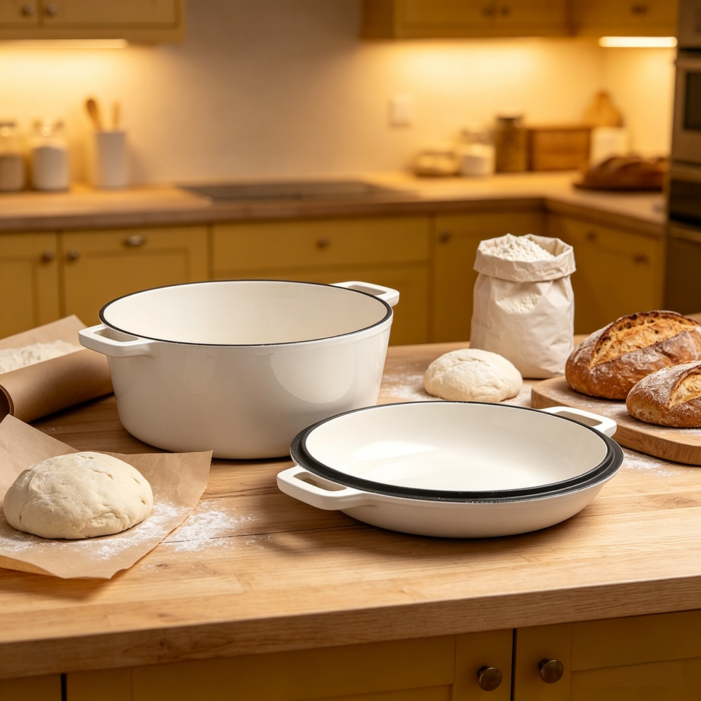 두꺼운 레드 주철 에나멜 양손 베이킹 냄비