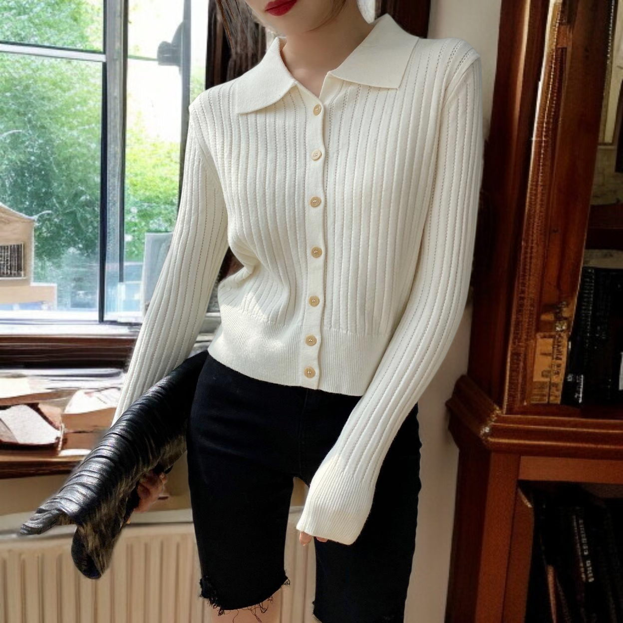 여자 긴팔 니트녀 카디건 위에 출퇴근 상의 문예 긴팔 니트녀