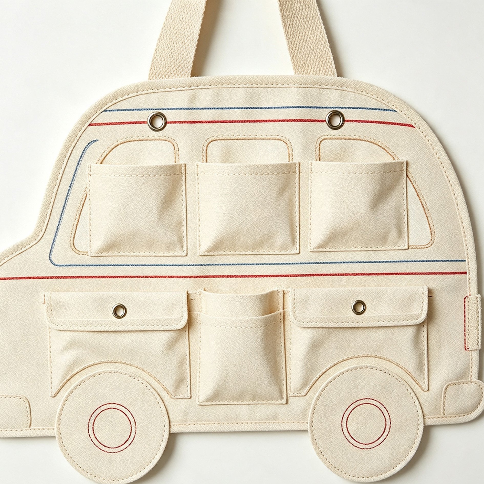 Children's room decorated with the bus-shaped wall organizer