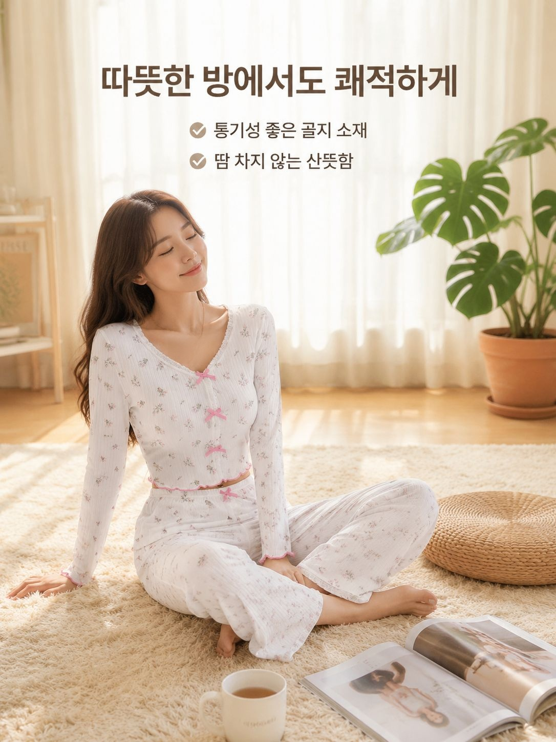 외출 가능한 긴소매 홈웨어 투피스