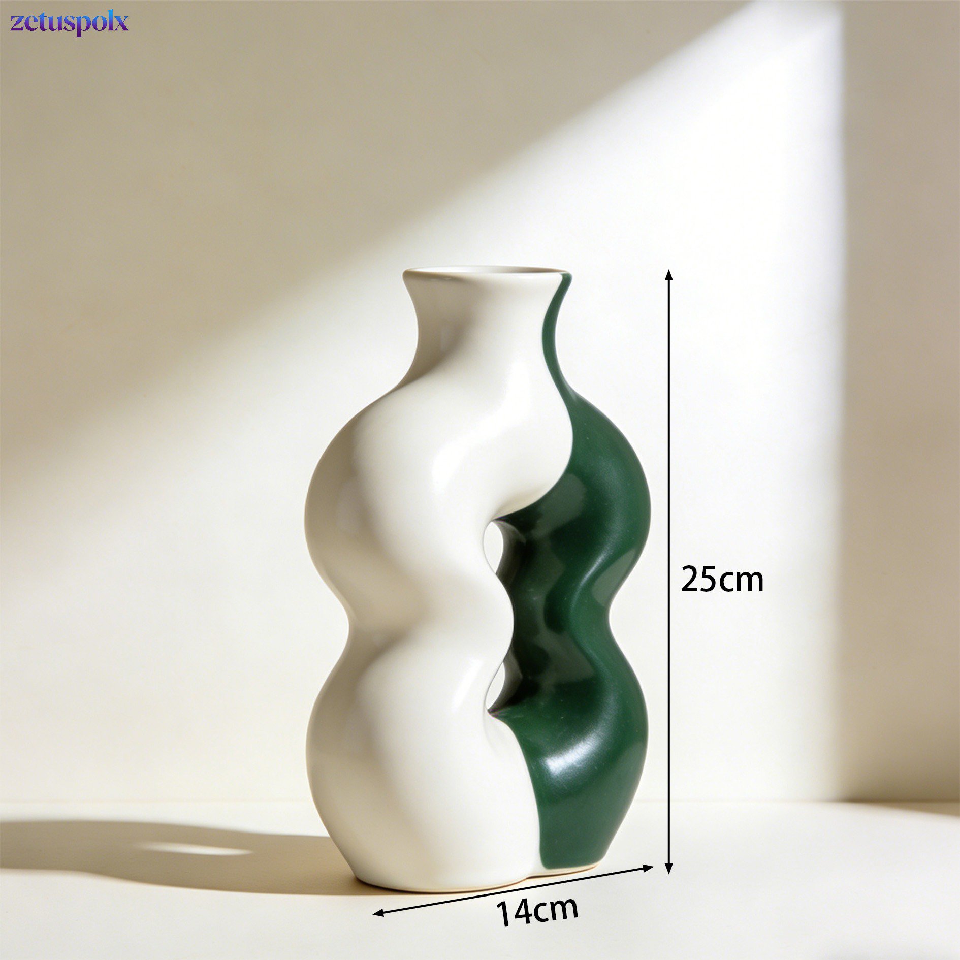 Ceramic vase centerpiece on wooden table