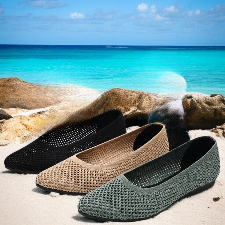 여름 여성 플랫 단화 니트 통기성 펀칭 플랫 단화 솔리드 캐주얼화 컴포트 통기성 단화