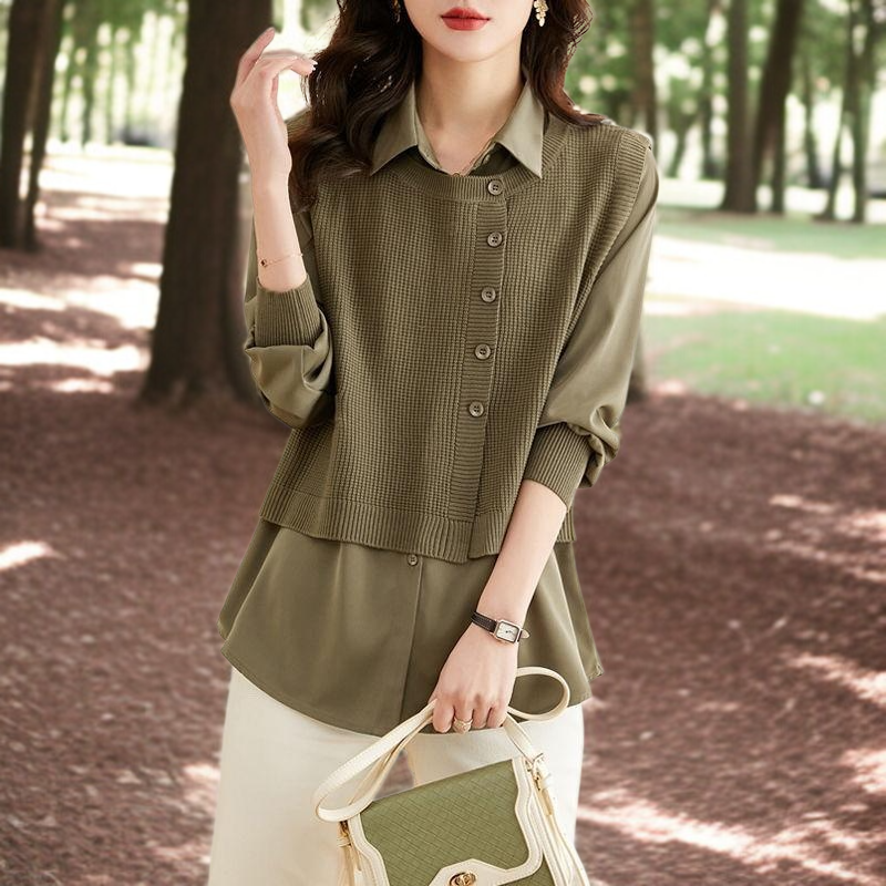 가을 여성 스웨터 페이크 투피스 고급스러운 스타일