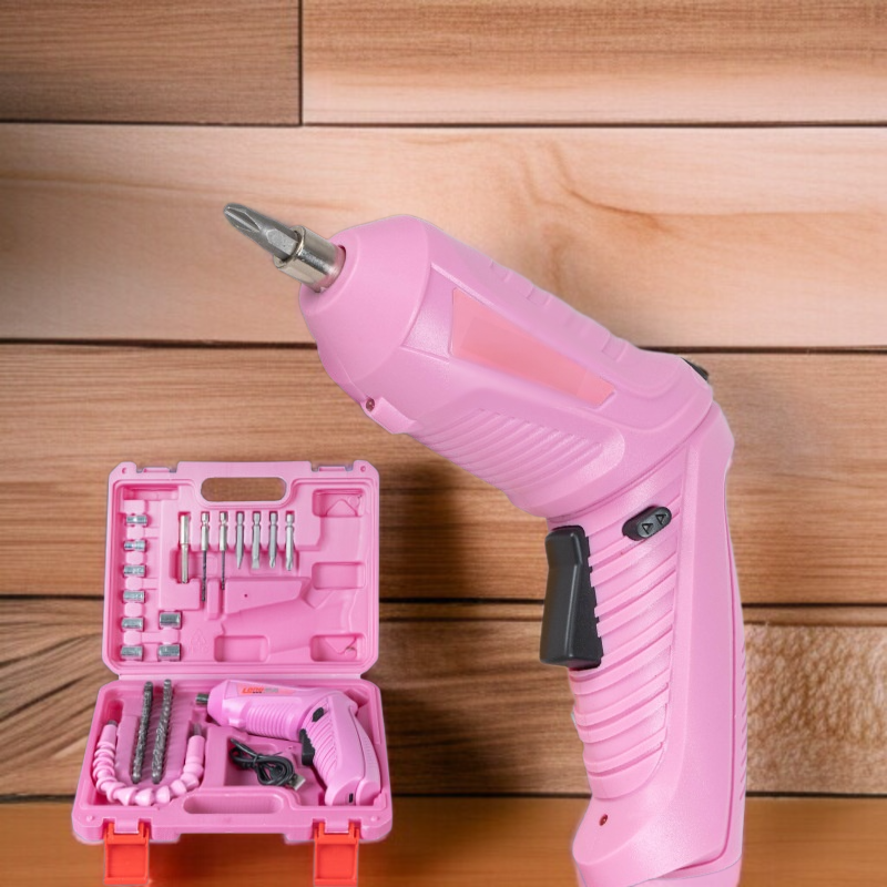 룽샤 전동 드라이버 휴대용 핑크 충전식 무선 충전 접이식 케이블 나사 비트