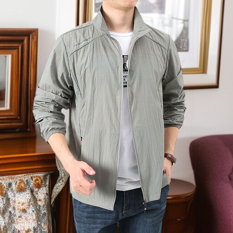 夏の屋外アイスシルク速乾日焼け止め服 薄手ジャケット スタンドカラー サンウェア 通気性アウター メンズ アウトドア サンウェア