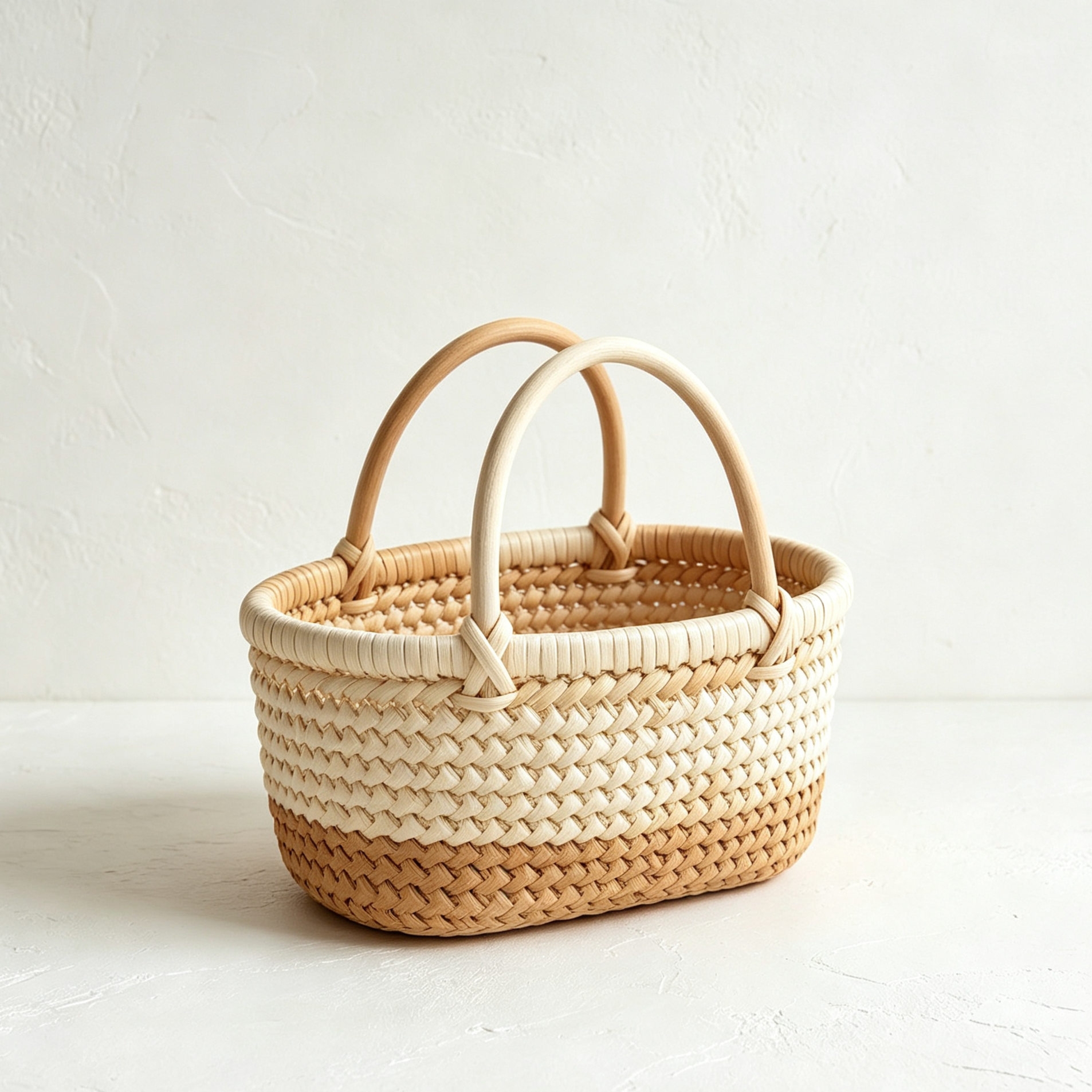 Color-blocked double-handled rattan baskets (3 pieces)