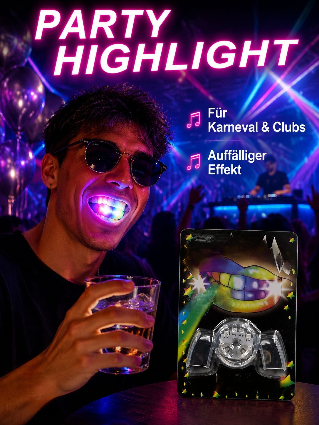 LED Spaß-Zahnspange - Party Verkleidungszubehör