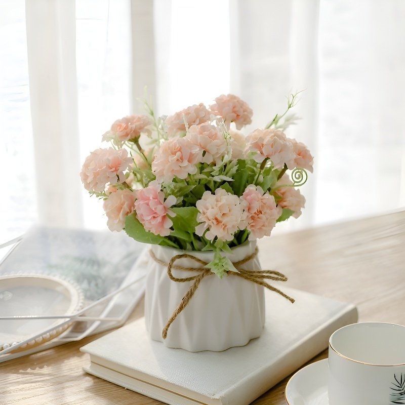 Juteseil-Deko-Vase mit künstlichen Blumen für Zuhause