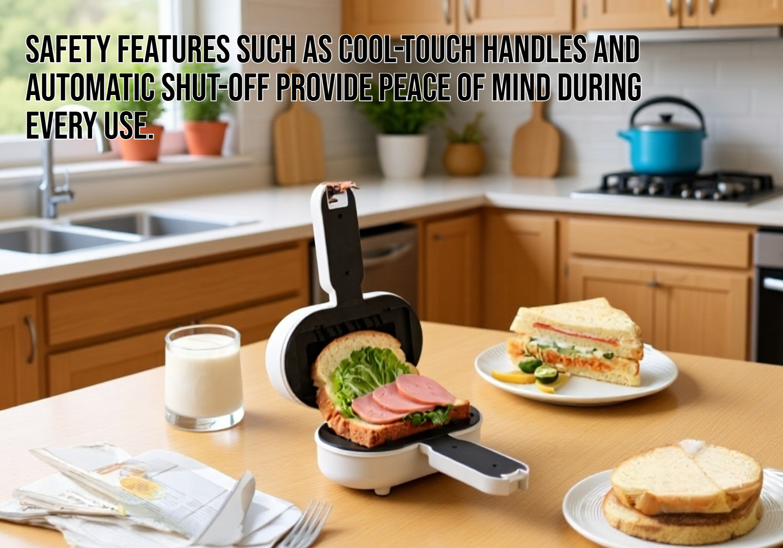 Compact electric sandwich maker on kitchen counter