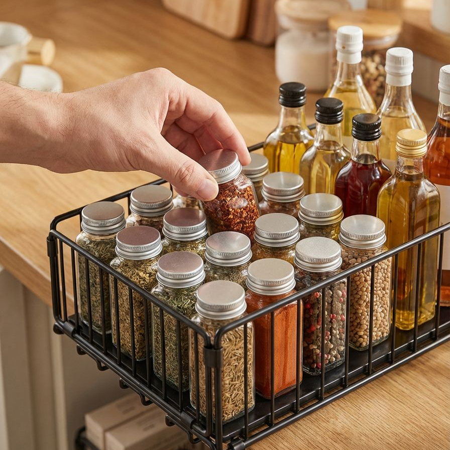 슬라이드 방식으로 당겨 꺼내는 수납 선반