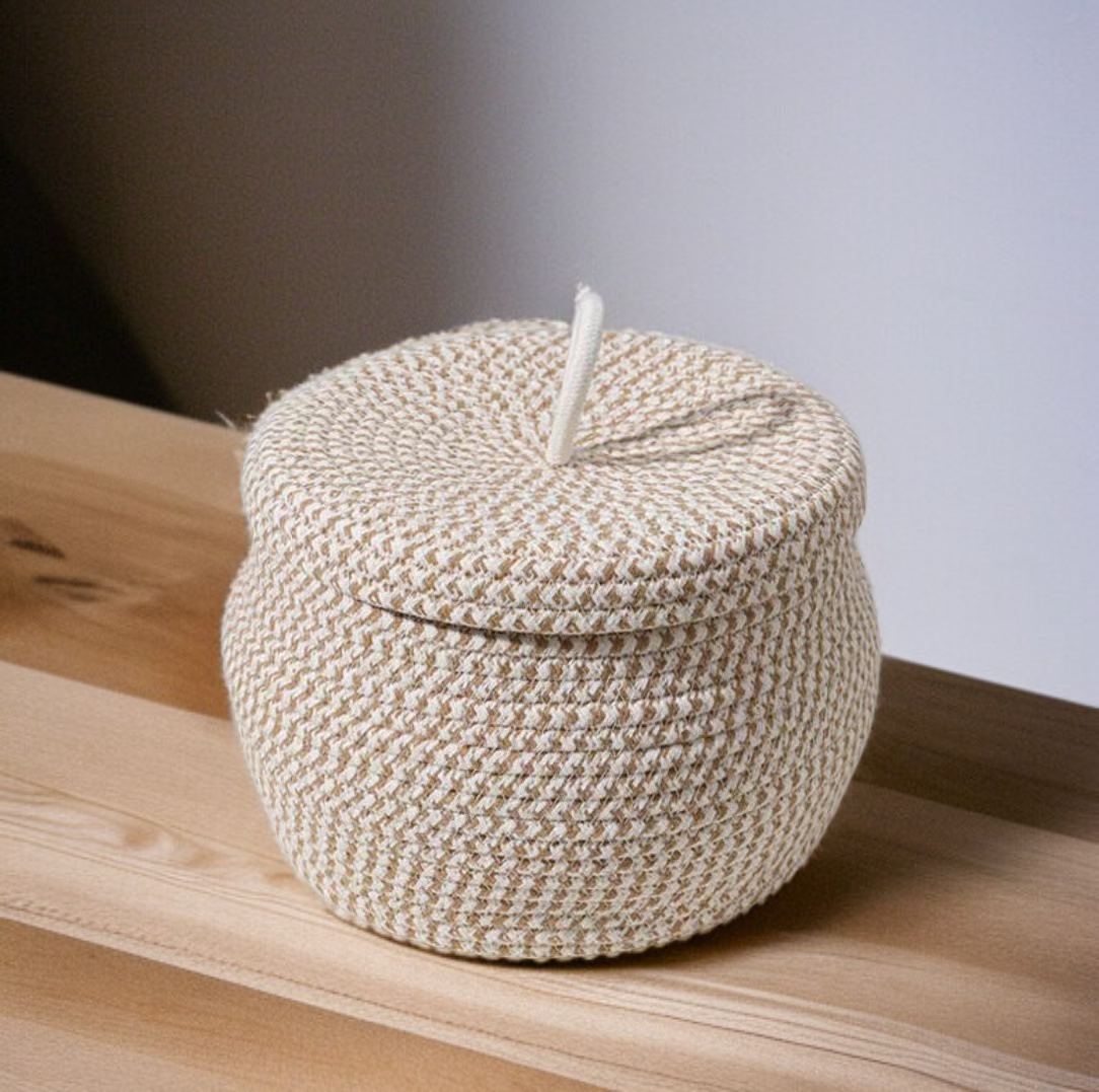 뚜껑이 있는 새로운 면 소재 원형 수납 바구니