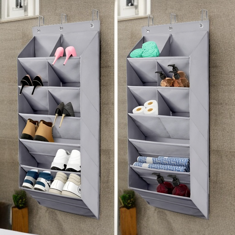 Close-up of shoe pockets in the hanging organizer