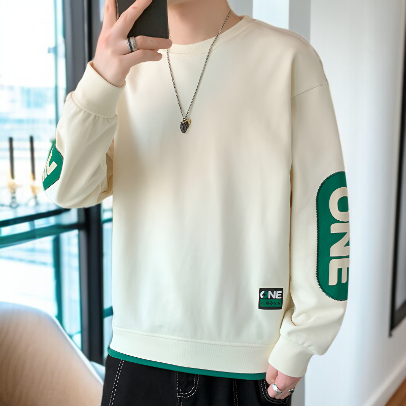 メンズ秋冬ニット中わたスウェットゆったりカジュアルプリントラウンドネックメンズスウェットシャツ