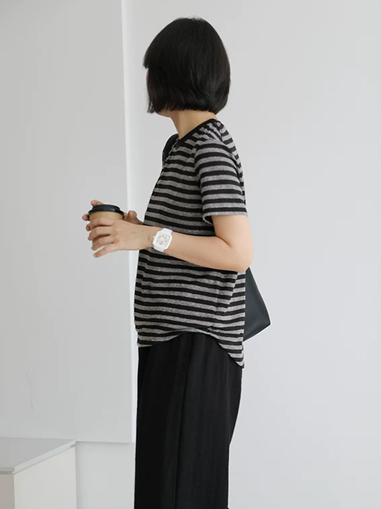 ヴィンテージストライプウォッシュド半袖Tシャツ