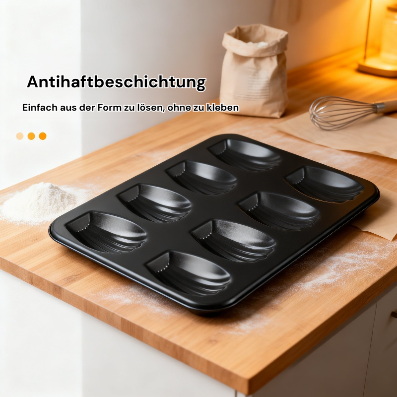 Goldene 12er Antihaft-Karbonstahl-Backform für französische Muschelkekse