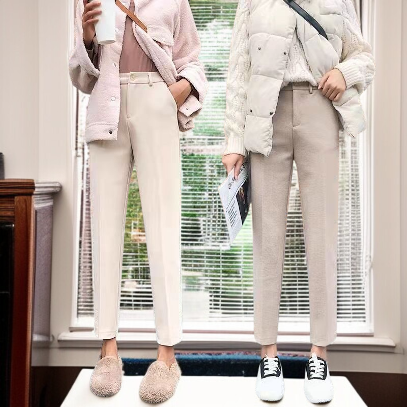 レディース ハイウエスト ツイードパンツ ストレート カジュアル スーツパンツ シガレットパンツ スモールレッグパンツ