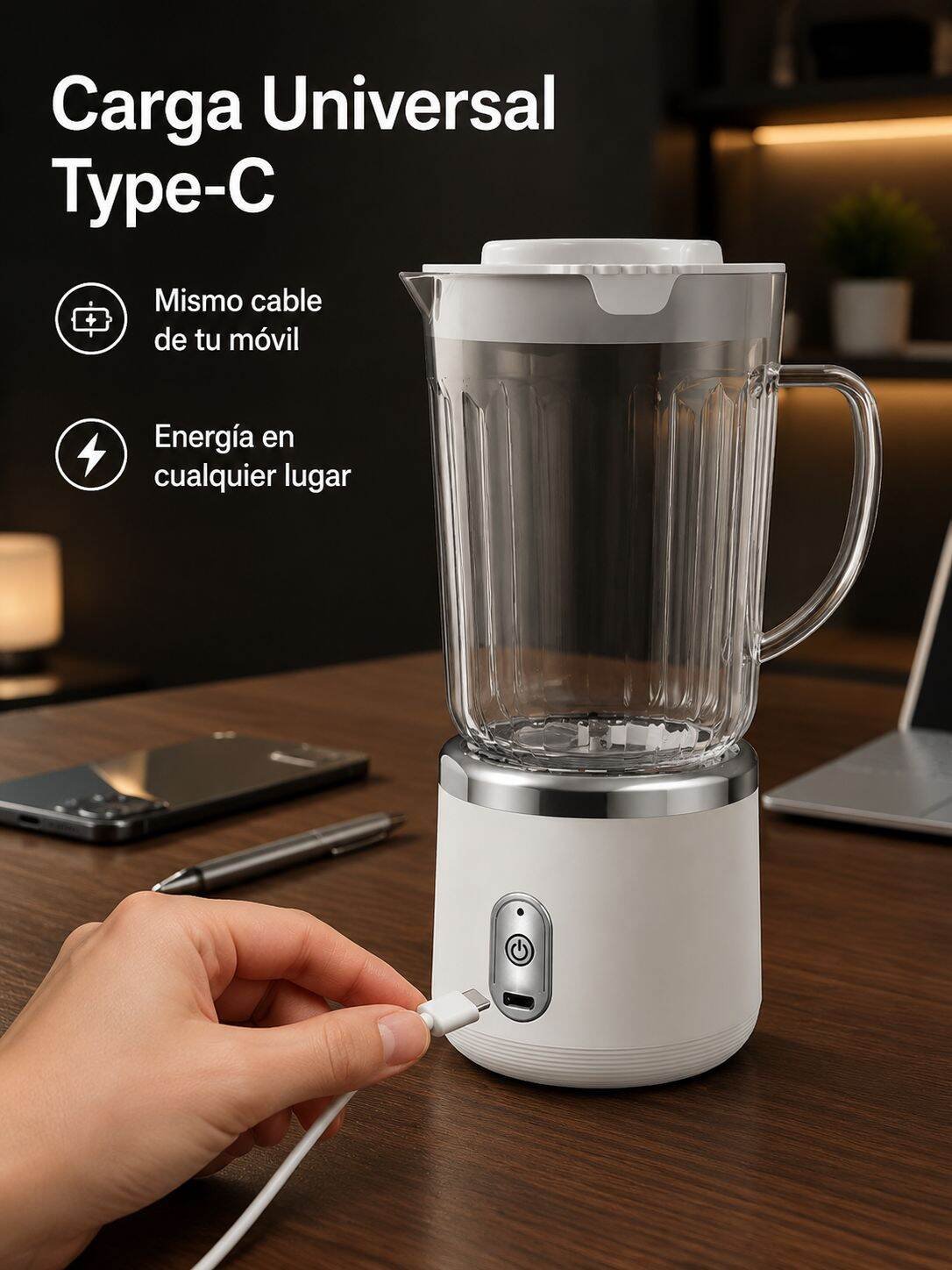 Bebida saludable preparada con la licuadora portátil multifuncional