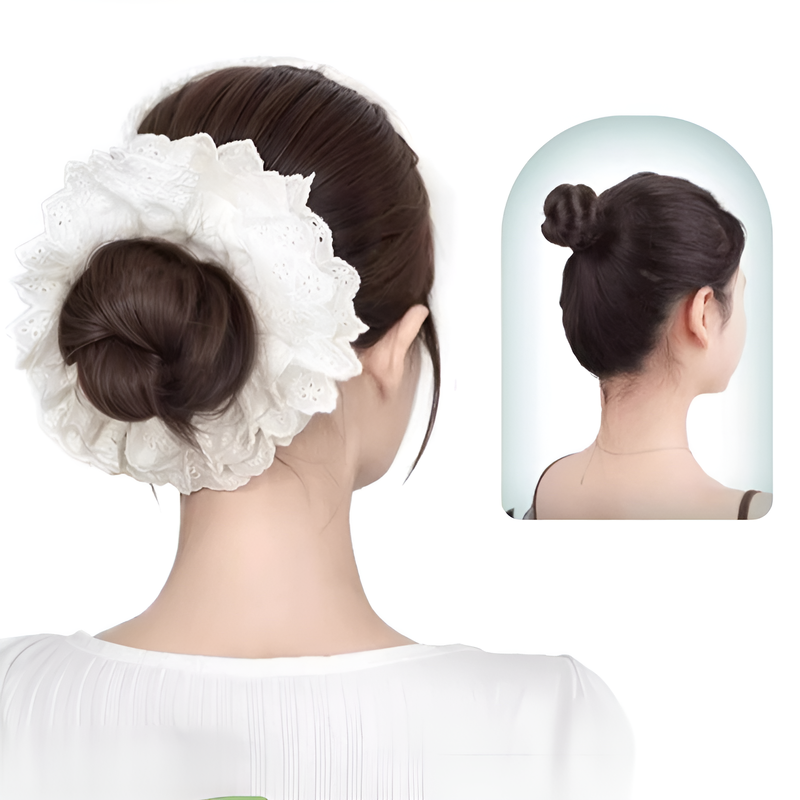 โดนัทผมขนาดใหญ่พิเศษ ประดับลูกไม้สองชั้น แบบผมปลอมสำหรับมวยผม