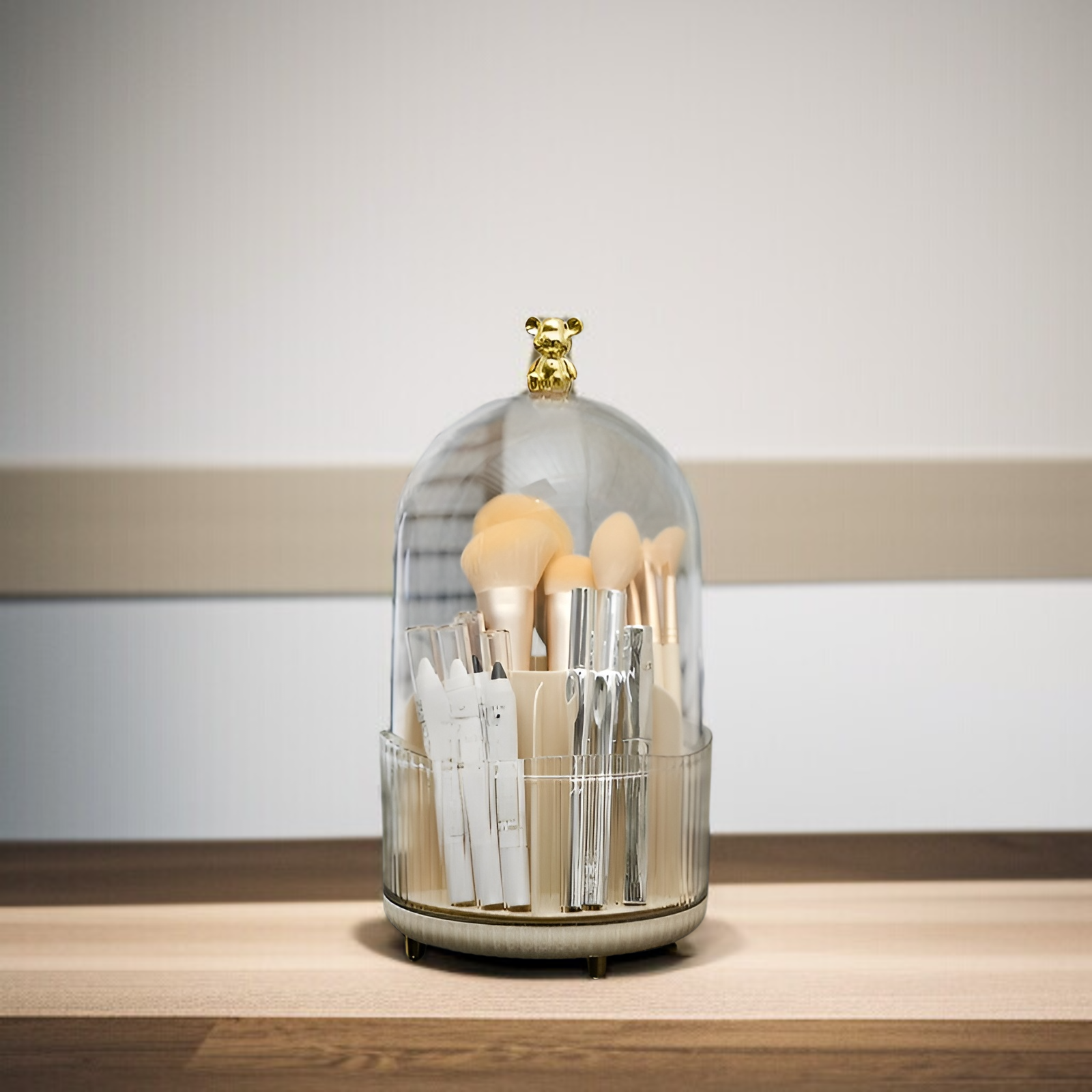 漫画クマのアイブロウペンシルホルダー回転式化粧品収納ボックスコンパートメント口紅防塵デスクトップドレッシングテーブル収納チューブ