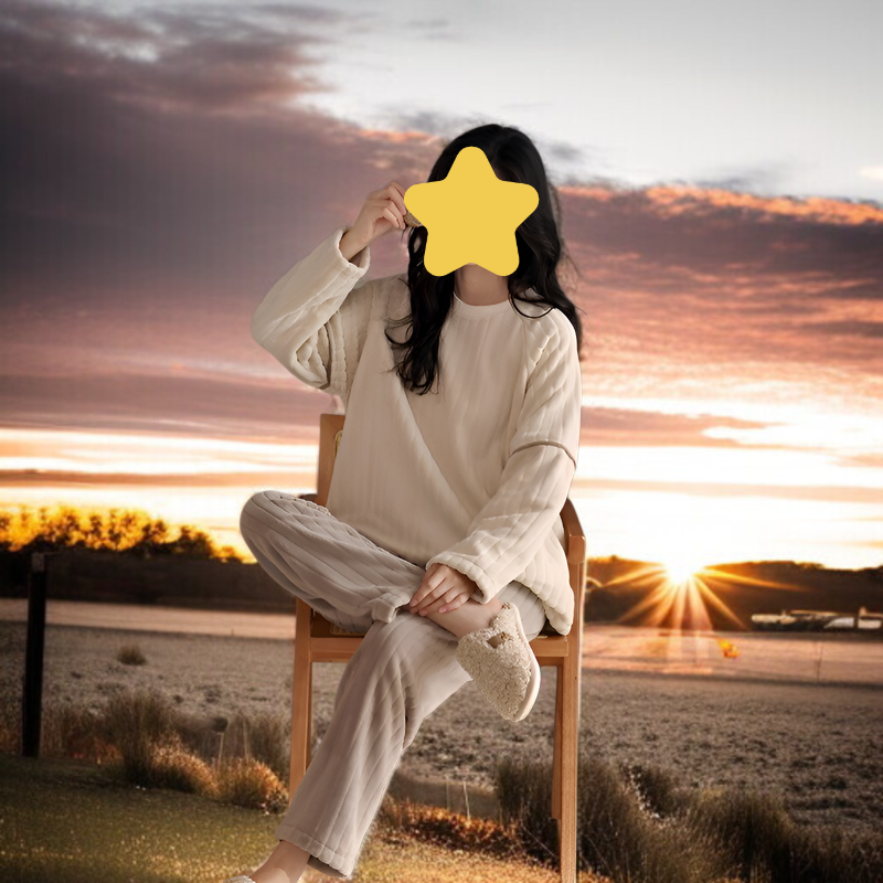 R-パジャマ レディース 冬用 コーラルフリース ラウンドネック プルオーバー プラス ベルベット 厚手 防寒 暖かい フランネル ホームウェア スーツ 秋冬