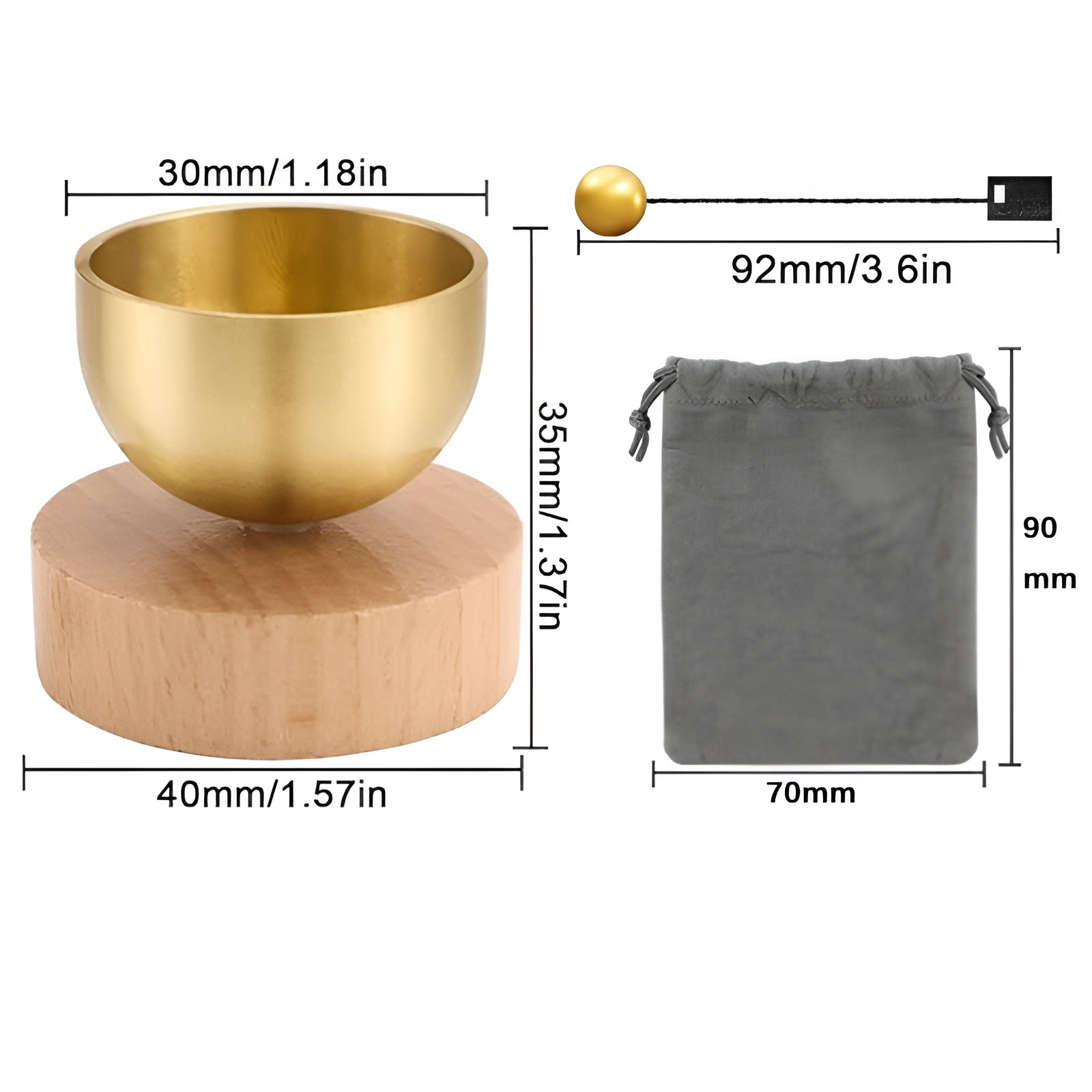 Juego de mini cuencos tibetanos de madera y campanas de viento de latón puro