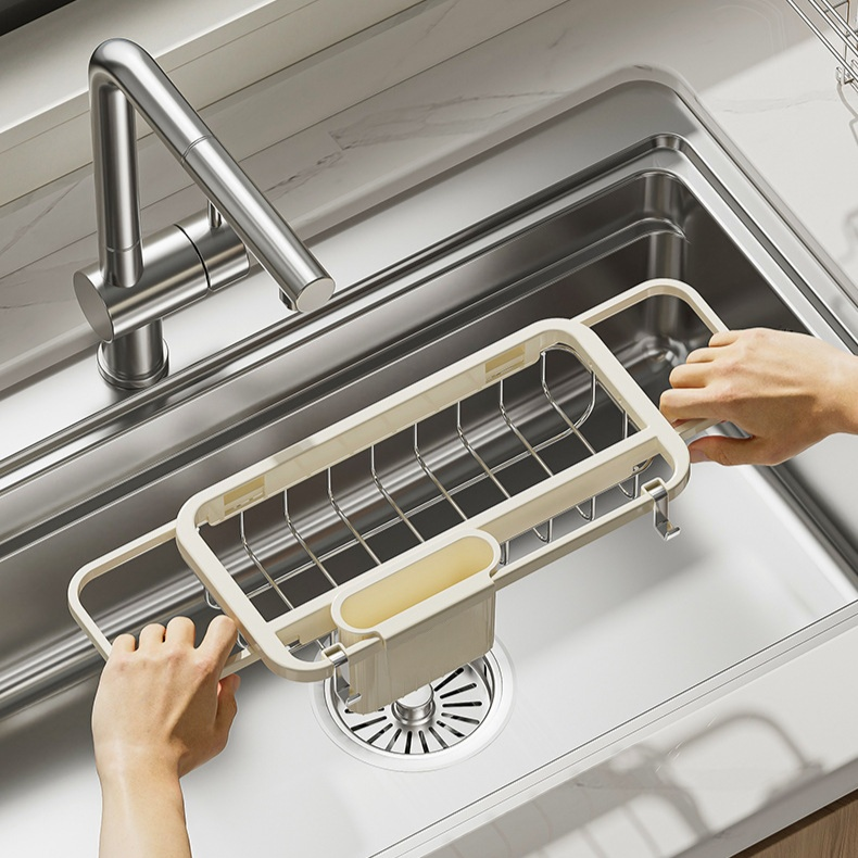 多功能伸縮水槽瀝水收納架