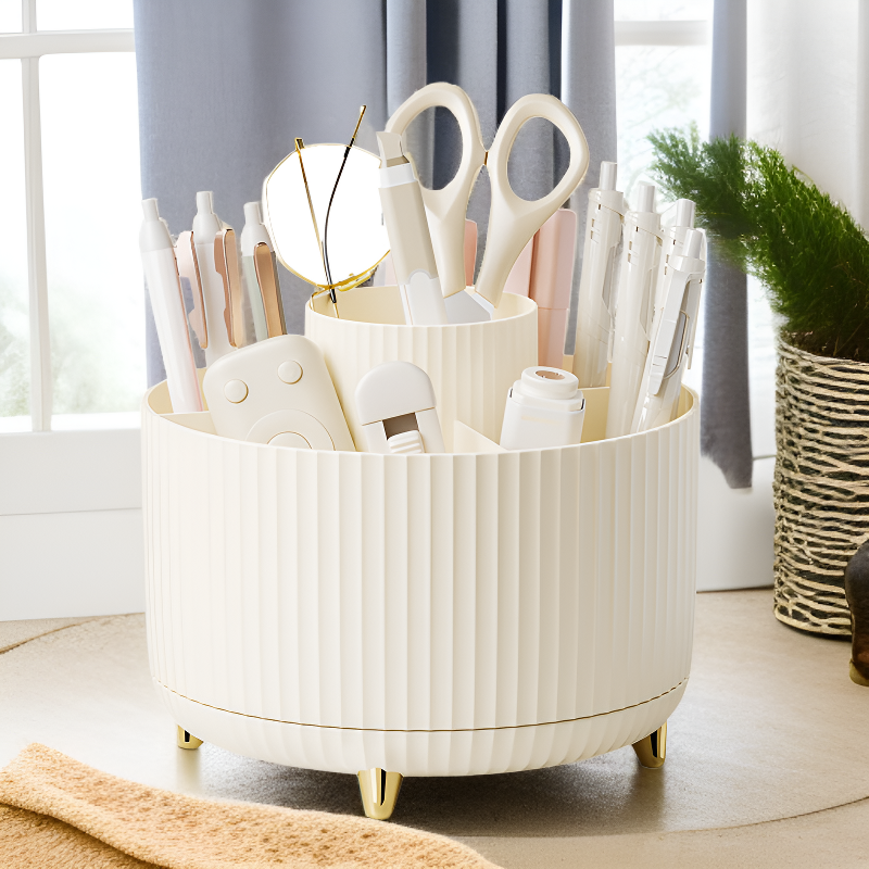 حقيبة مستحضرات تجميل أنيقة وواسعة وكبيرة الحجم قابلة للدوران ومقاومة للغبار