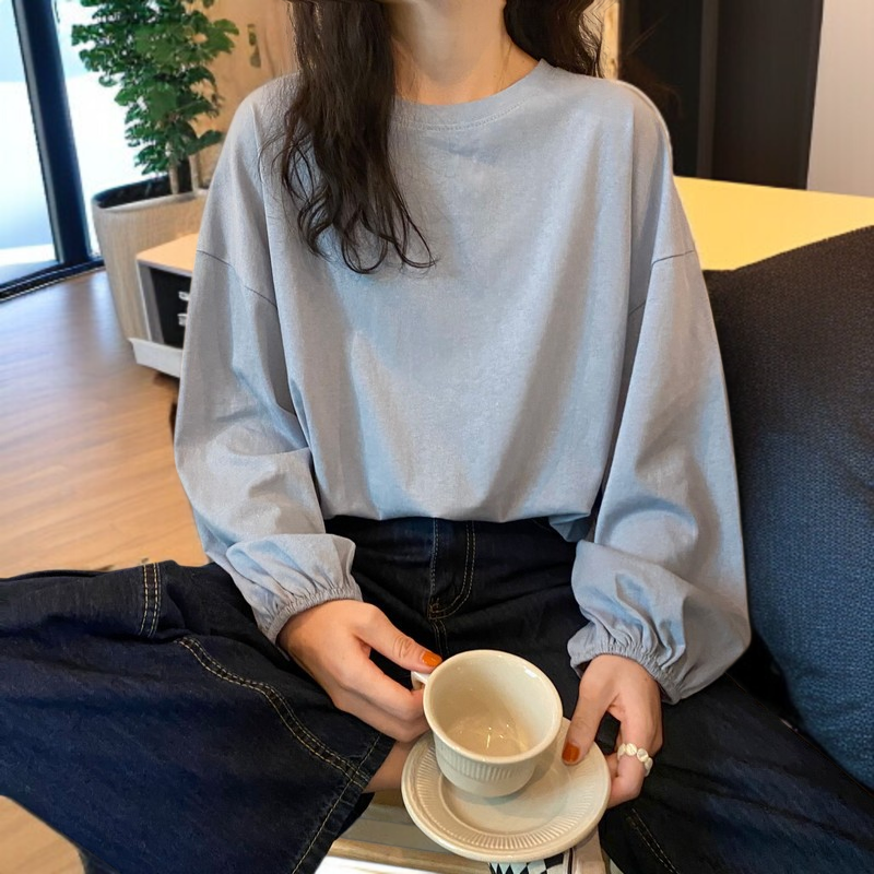 여성 얇은 맨투맨 가을 날씬해 보이는 루즈핏 벌룬 소매 긴팔 티셔츠 맨투맨 여성 맨투맨