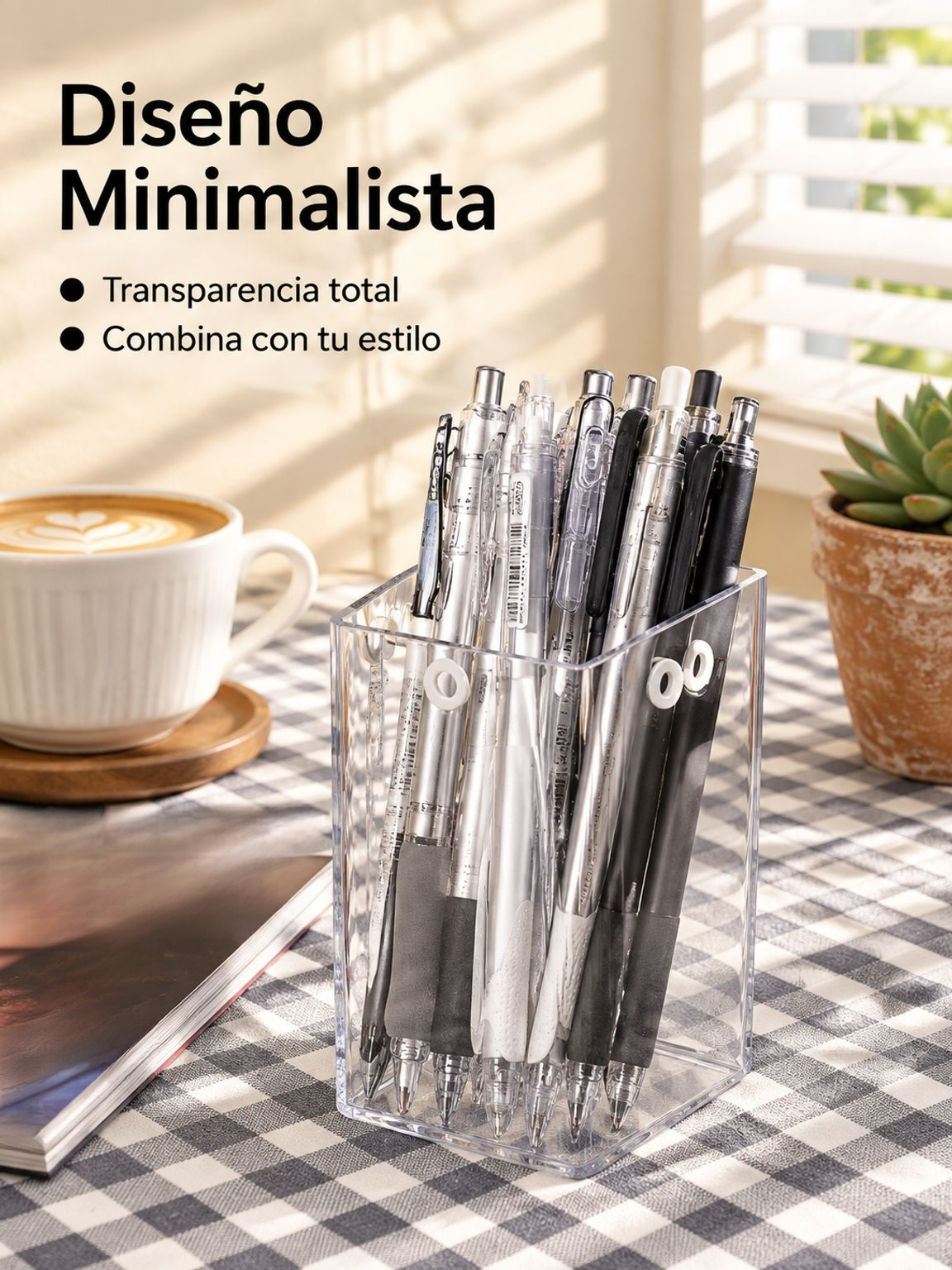 Uso del organizador en oficina con útiles escolares y accesorios