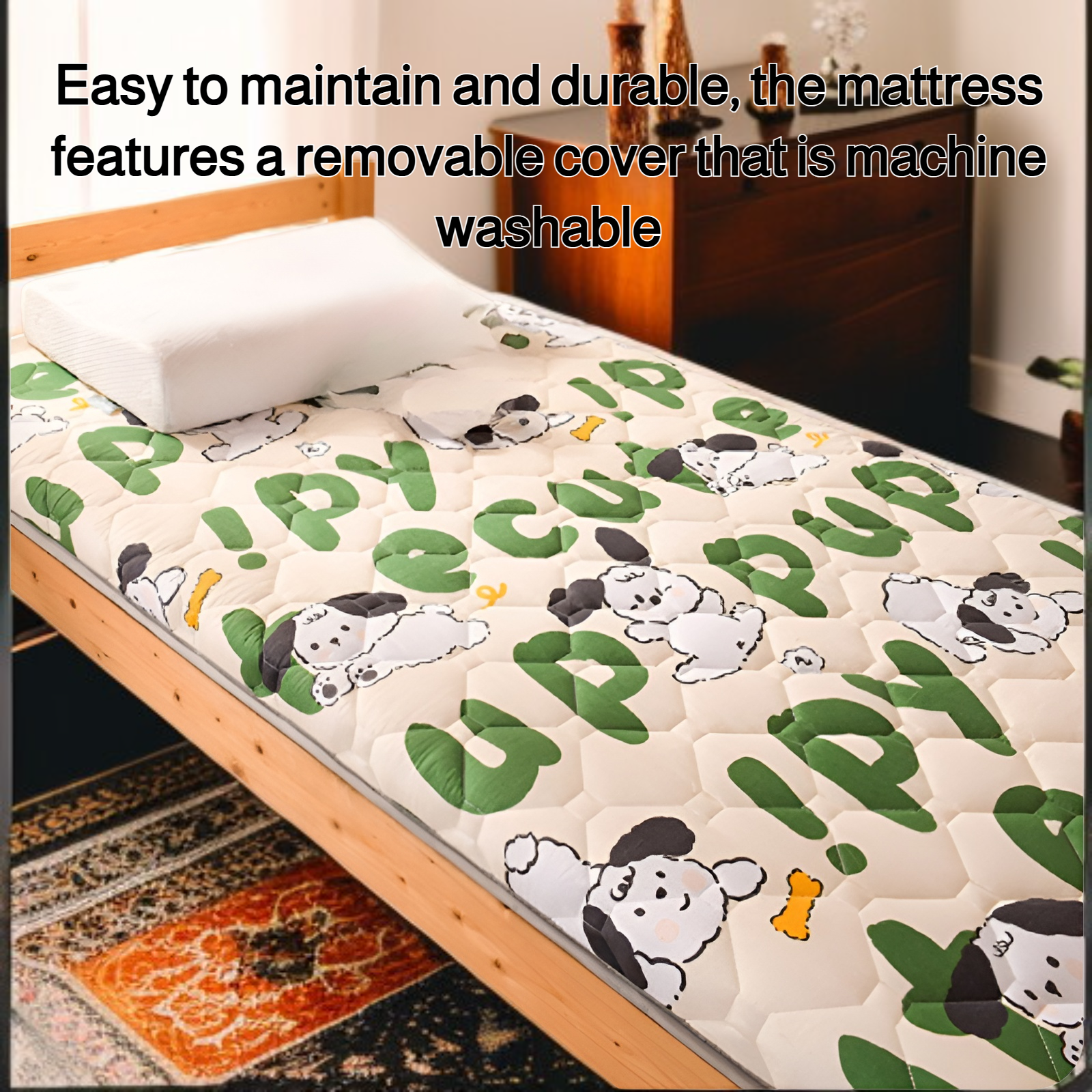 Close-up of skin-friendly fabric on double mattress