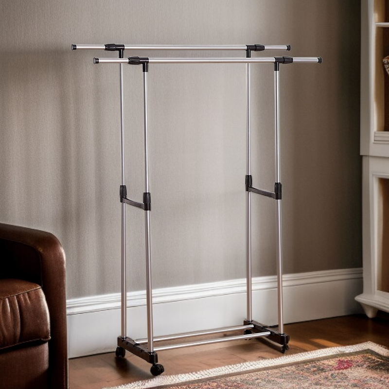 رف ملابس داخلي قابل للرفع ذو عمودين قائم على الأرض