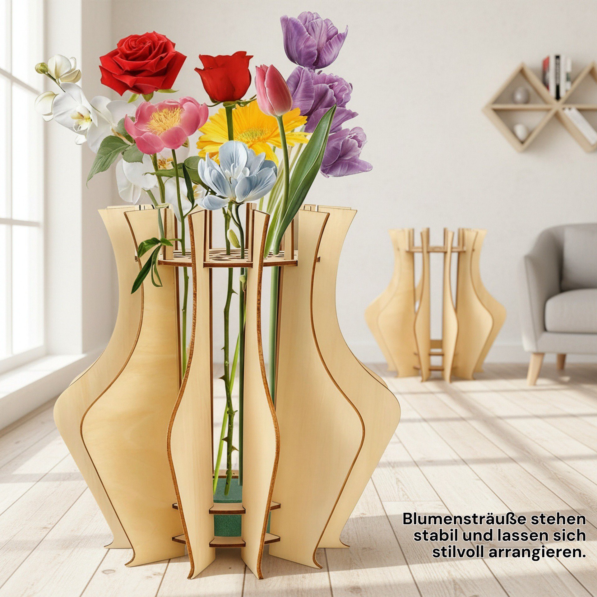 Puzzle Design Vasenständer aus Holz