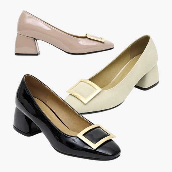 단화 여자 말굽 스퀘어힐 통굽 스퀘어 통근 단화