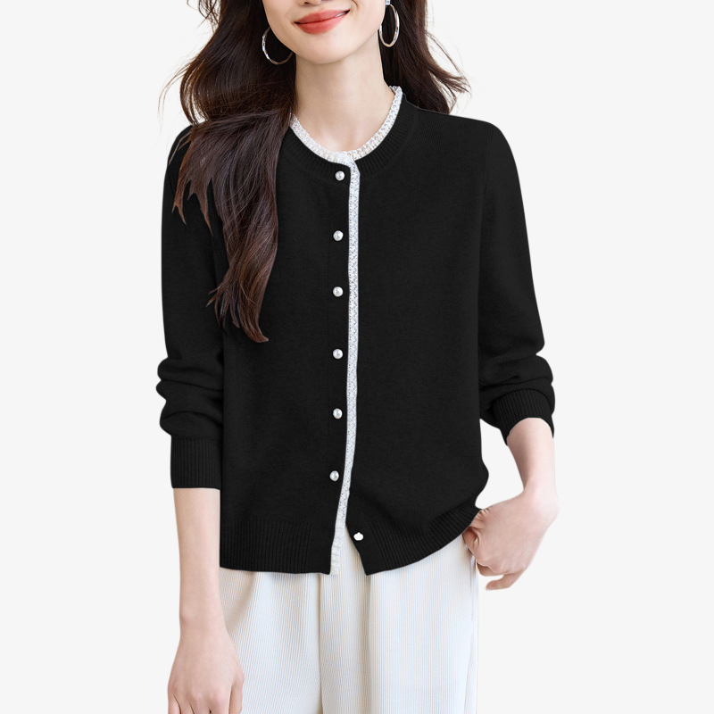 여성 그레이 니트 가디건 아우터 무드 상의 레이스 긴팔 니트