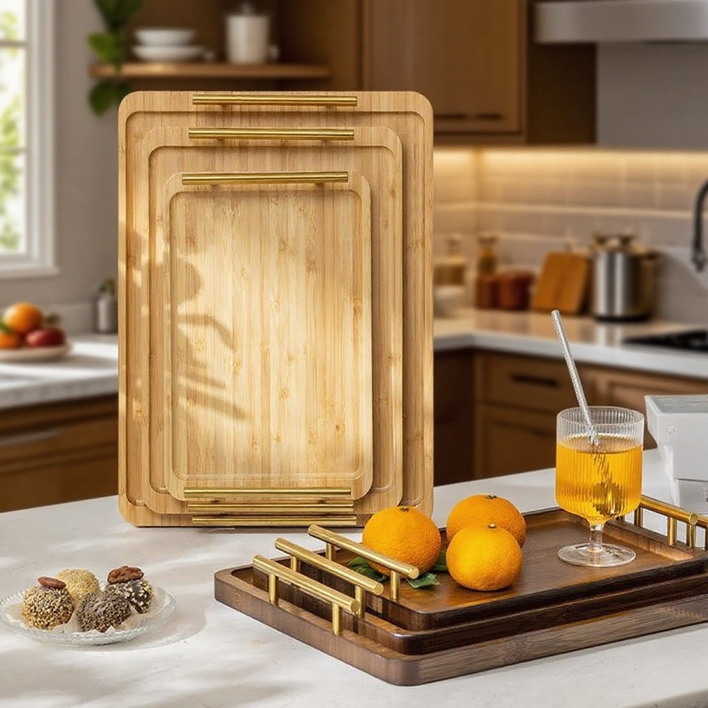 가벼운 사치 빈티지 장방형 실목 과일 쟁반