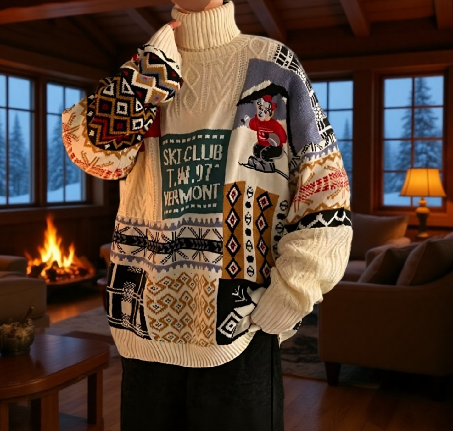 冬用クリスマスカップルセーター 高領 アメリカンスタイル 厚手ニット ゆったり 男女ペア