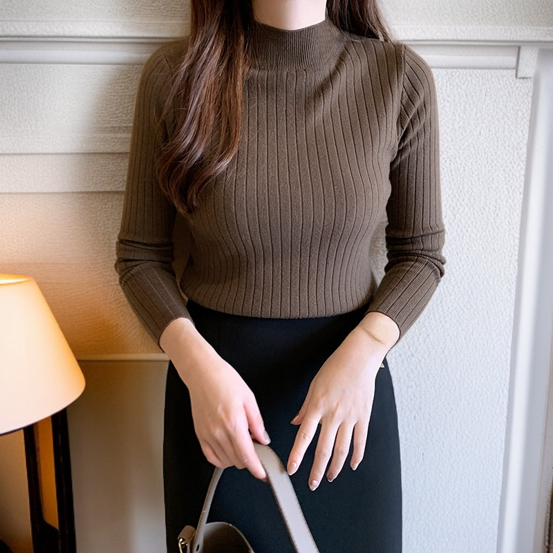 단색 터틀넥 긴팔 스웨터