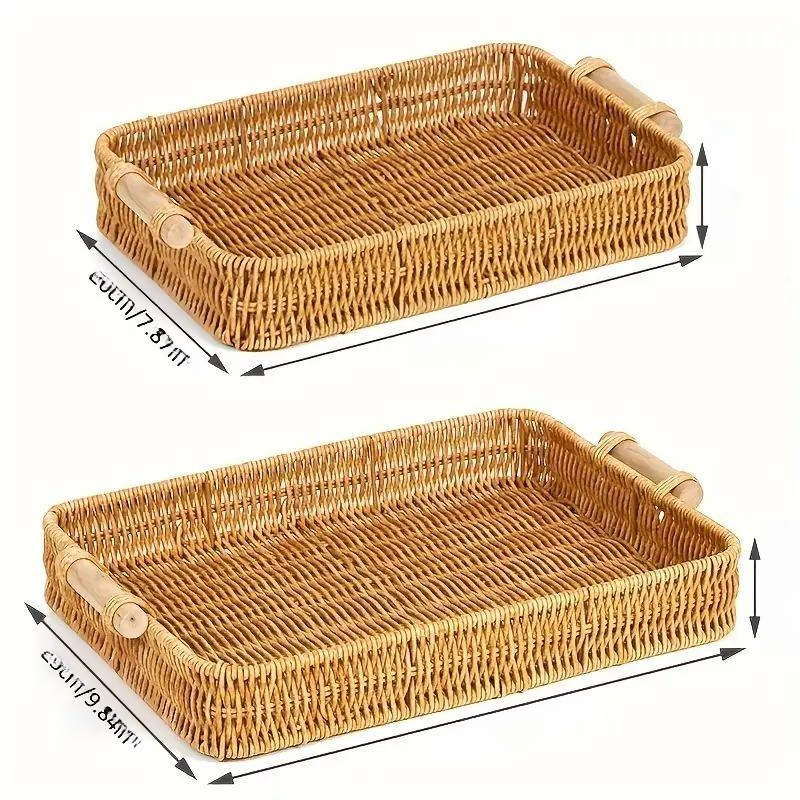 수공예 라탄 스타일 다용도 수납 바구니 트레이