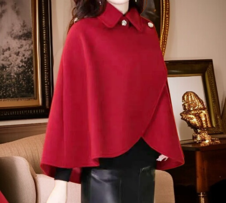 Cozy woolen shawl draped over shoulders